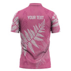 New Zealand Lawn Bowls Breast Cancer Personalized Zipper Polo Shirt Wrap-Around Silver Fern - Aussie Hoodie
