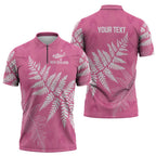 New Zealand Lawn Bowls Breast Cancer Personalized Zipper Polo Shirt Wrap-Around Silver Fern - Aussie Hoodie