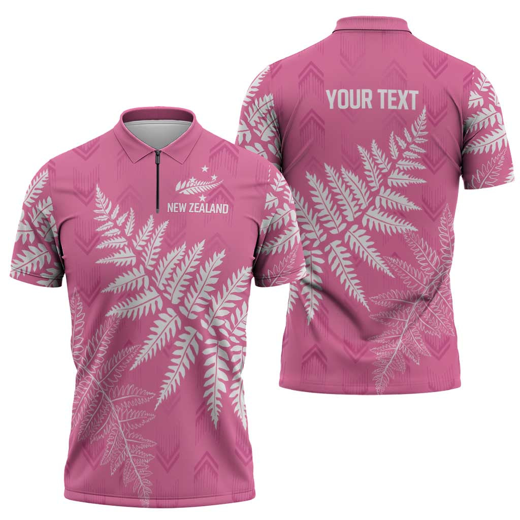 New Zealand Lawn Bowls Breast Cancer Personalized Zipper Polo Shirt Wrap-Around Silver Fern - Aussie Hoodie