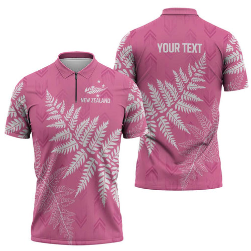 New Zealand Lawn Bowls Breast Cancer Personalized Zipper Polo Shirt Wrap-Around Silver Fern - Aussie Hoodie
