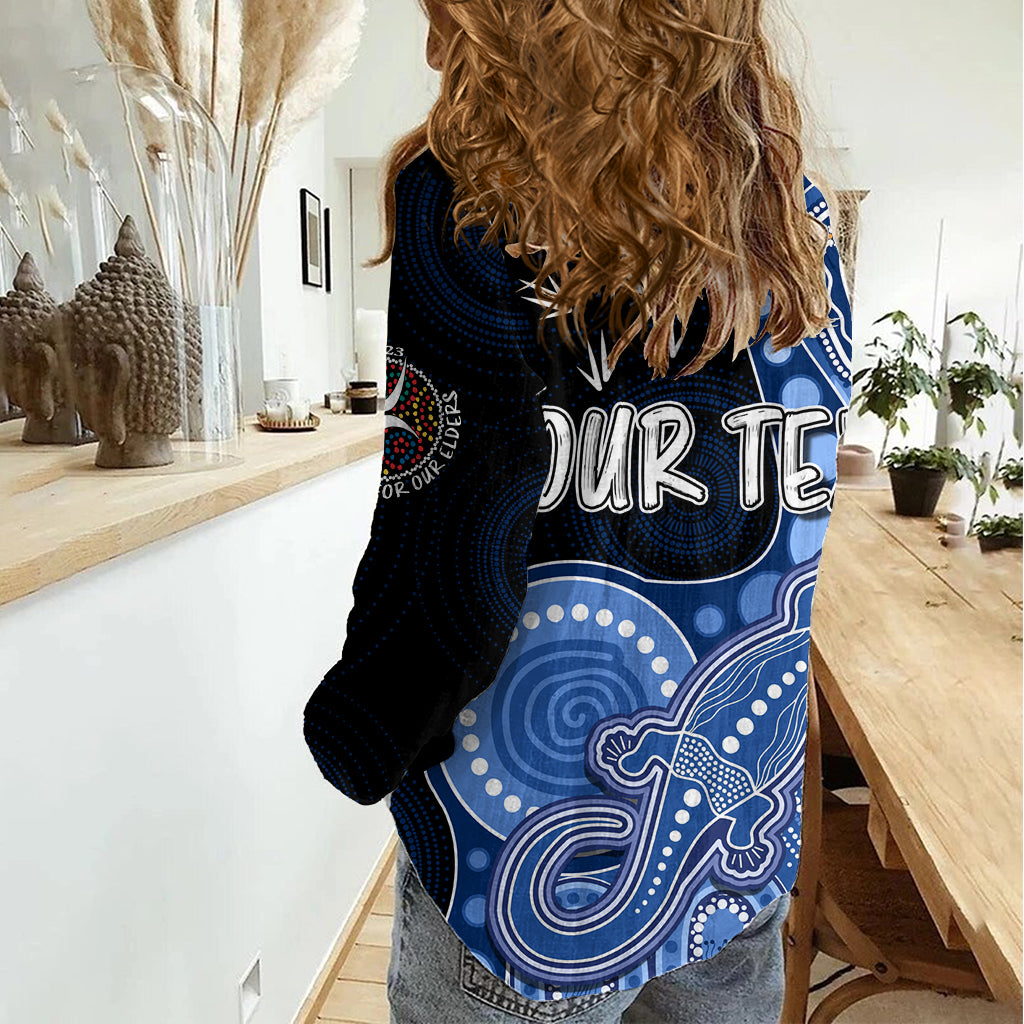 Personalised NAIDOC Week 2023 AFL Bulldogs Women Casual Shirt Aboriginal Dot Art Lizard Mix Boomerang LT7