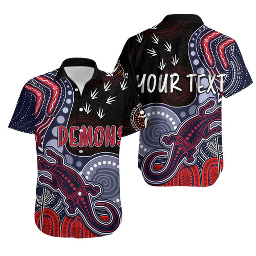 personalised-naidoc-week-2023-afl-demons-hawaiian-shirt-aboriginal-dot-art-lizard-mix-boomerang