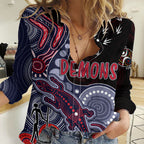 Personalised NAIDOC Week 2023 AFL Demons Women Casual Shirt Aboriginal Dot Art Lizard Mix Boomerang LT7