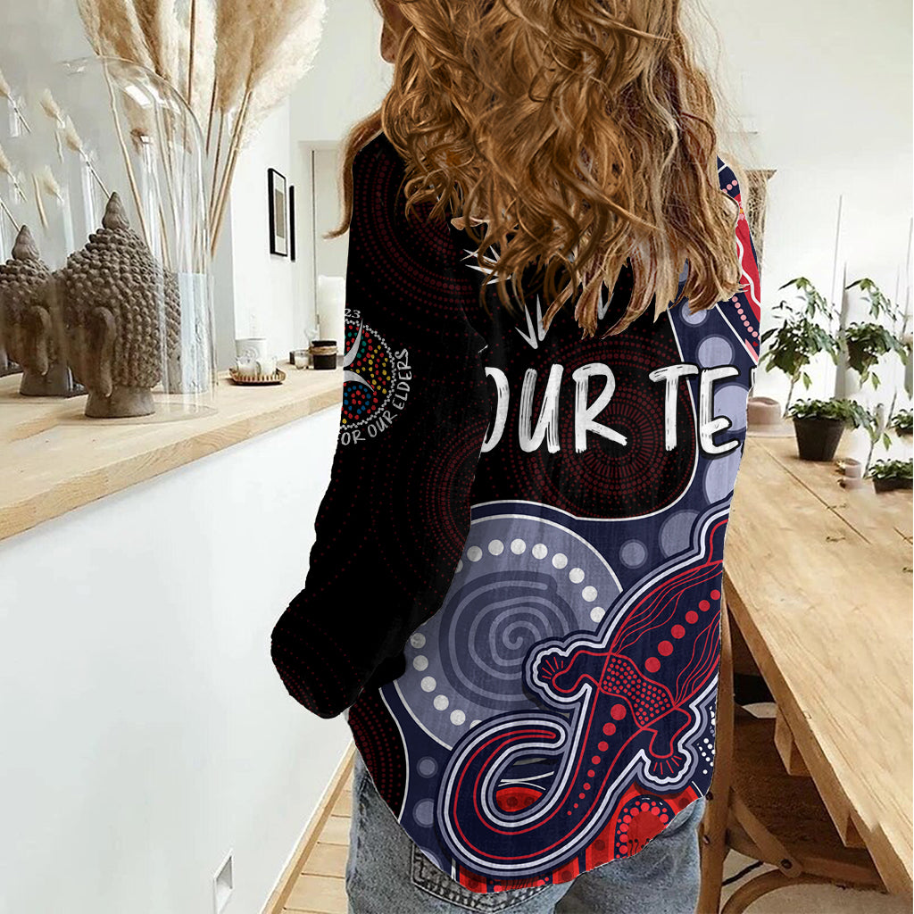 Personalised NAIDOC Week 2023 AFL Demons Women Casual Shirt Aboriginal Dot Art Lizard Mix Boomerang LT7