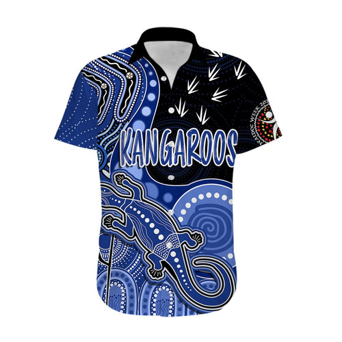 personalised-naidoc-week-2023-afl-kangaroos-hawaiian-shirt-aboriginal-dot-art-lizard-mix-boomerang