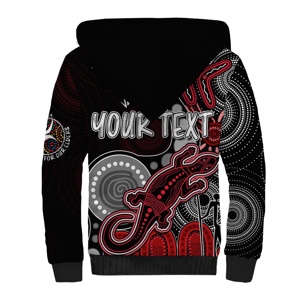 personalised-naidoc-week-2023-afl-saints-sherpa-hoodie-aboriginal-dot-art-lizard-mix-boomerang