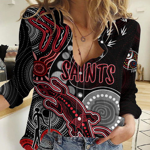 Personalised NAIDOC Week 2023 AFL Saints Women Casual Shirt Aboriginal Dot Art Lizard Mix Boomerang LT7