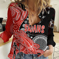 Personalised NAIDOC Week 2023 AFL Swans Women Casual Shirt Aboriginal Dot Art Lizard Mix Boomerang LT7