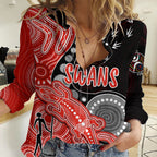 Personalised NAIDOC Week 2023 AFL Swans Women Casual Shirt Aboriginal Dot Art Lizard Mix Boomerang LT7
