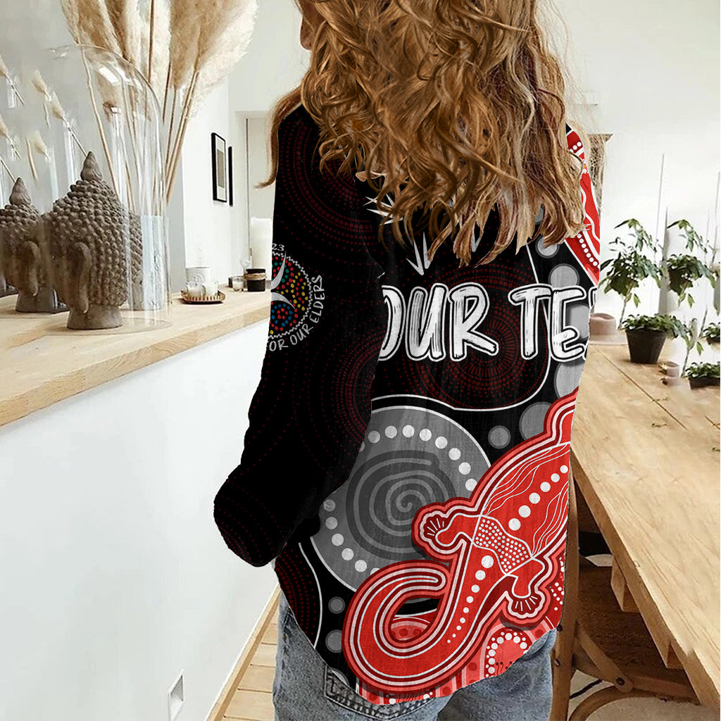 Personalised NAIDOC Week 2023 AFL Swans Women Casual Shirt Aboriginal Dot Art Lizard Mix Boomerang LT7