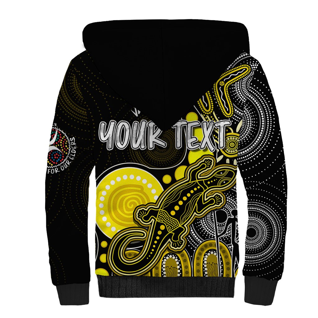 personalised-naidoc-week-2023-afl-tigers-sherpa-hoodie-aboriginal-dot-art-lizard-mix-boomerang