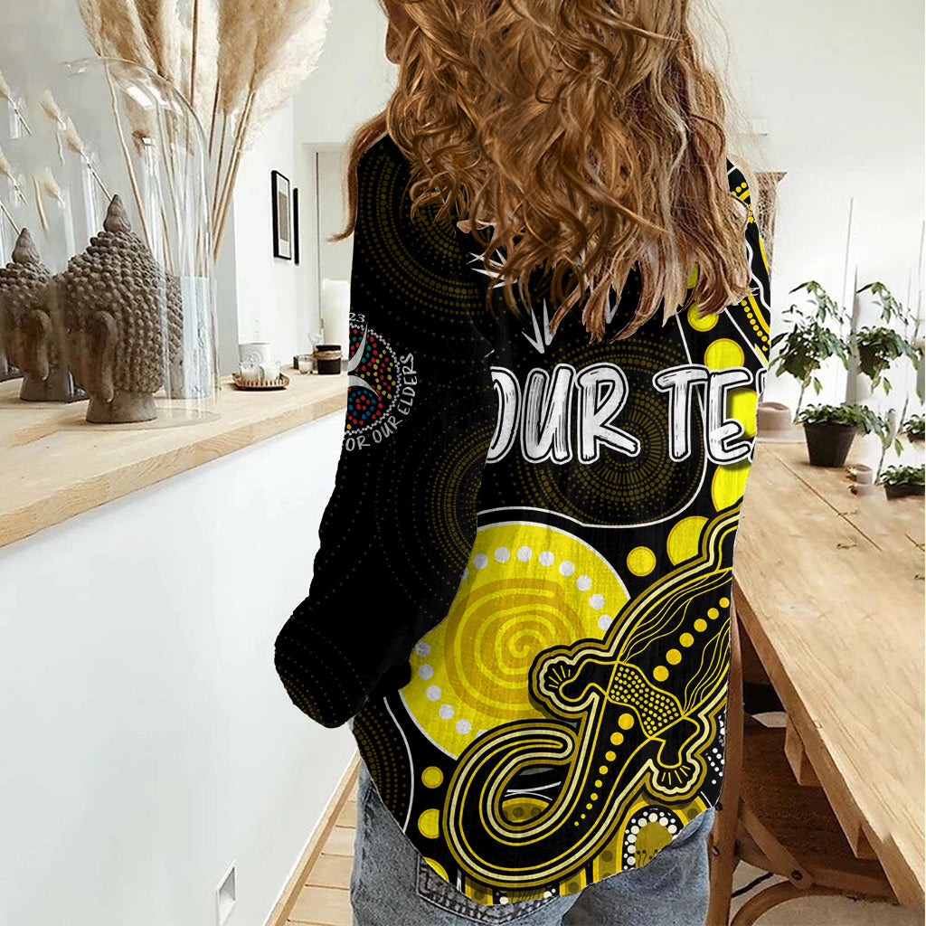 Personalised NAIDOC Week 2023 AFL Tigers Women Casual Shirt Aboriginal Dot Art Lizard Mix Boomerang LT7