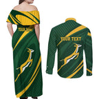 Personalized South Africa Rugby Bokke Couples Matching Off Shoulder Maxi Dress and Long Sleeve Button Shirt Minimalism Style