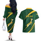 Personalized South Africa Rugby Bokke Couples Matching Off The Shoulder Long Sleeve Dress and Hawaiian Shirt Minimalism Style