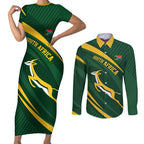 Personalized South Africa Rugby Bokke Couples Matching Short Sleeve Bodycon Dress and Long Sleeve Button Shirt Minimalism Style
