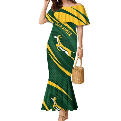 Personalized South Africa Rugby Bokke Family Matching Mermaid Dress and Hawaiian Shirt Minimalism Style