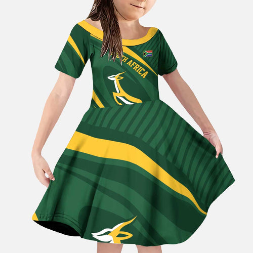 Personalized South Africa Rugby Bokke Family Matching Off The Shoulder Long Sleeve Dress and Hawaiian Shirt Minimalism Style