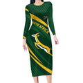 Personalized South Africa Rugby Bokke Long Sleeve Bodycon Dress Minimalism Style
