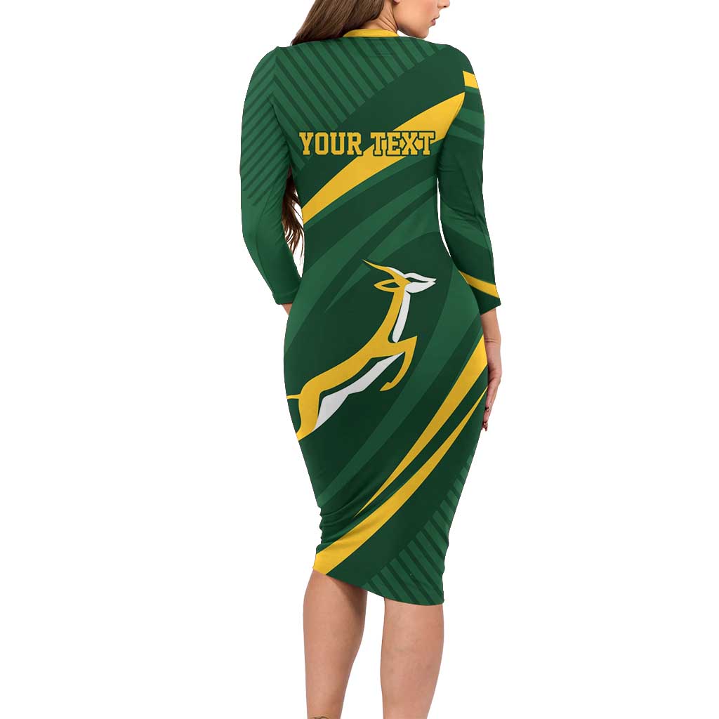 Personalized South Africa Rugby Bokke Long Sleeve Bodycon Dress Minimalism Style