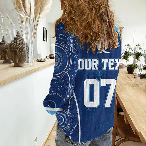 Personalised Indigenous NSW Blues Rugby Women Casual Shirt State Of Origin Blue Dynamic LT7