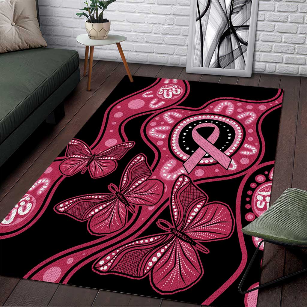Australia Indigenous Area Rug Breast Cancer Black Aboriginal Butterfly