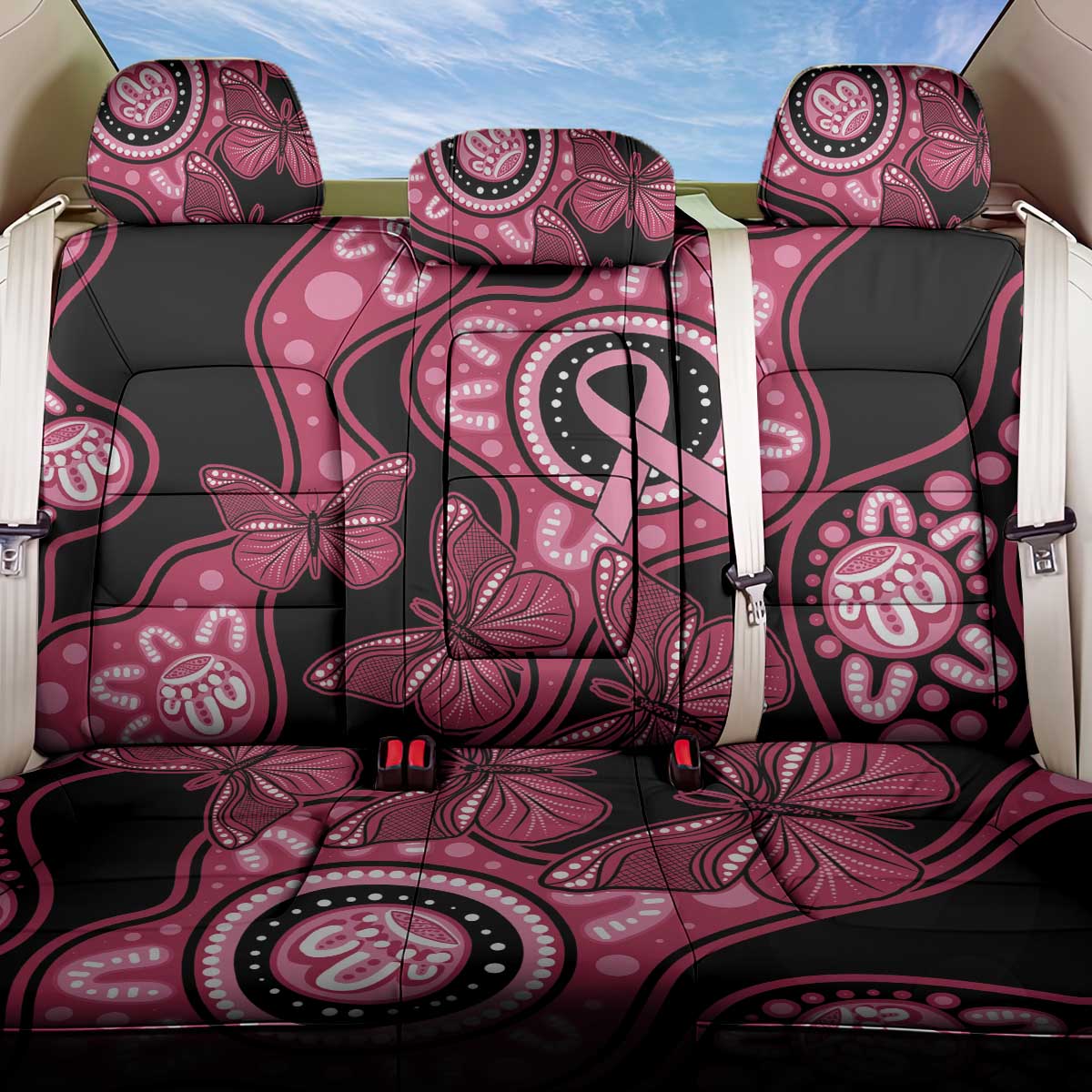 Australia Indigenous Back Car Seat Cover Breast Cancer Black Aboriginal Butterfly