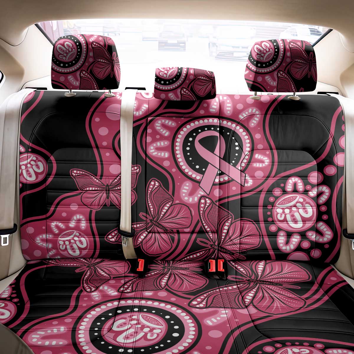 Australia Indigenous Back Car Seat Cover Breast Cancer Black Aboriginal Butterfly