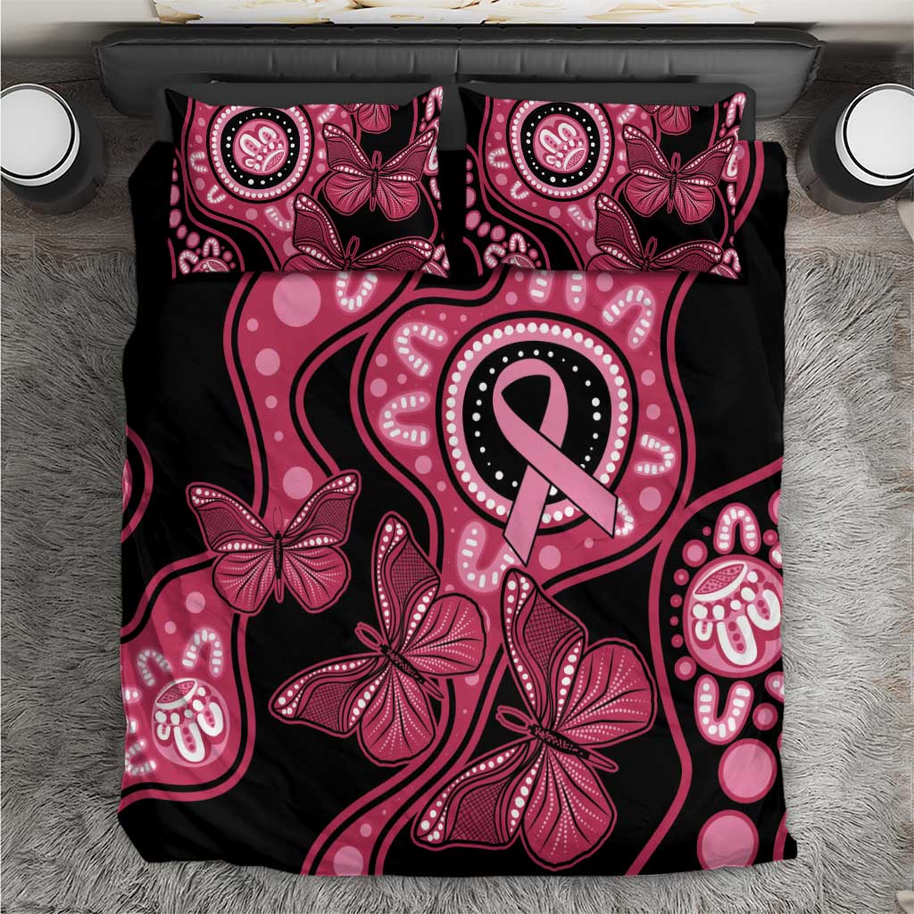 Australia Indigenous Bedding Set Breast Cancer Black Aboriginal Butterfly