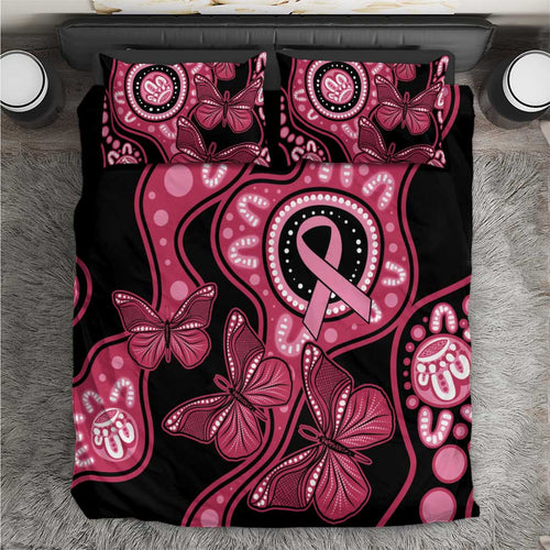 Australia Indigenous Bedding Set Breast Cancer Black Aboriginal Butterfly