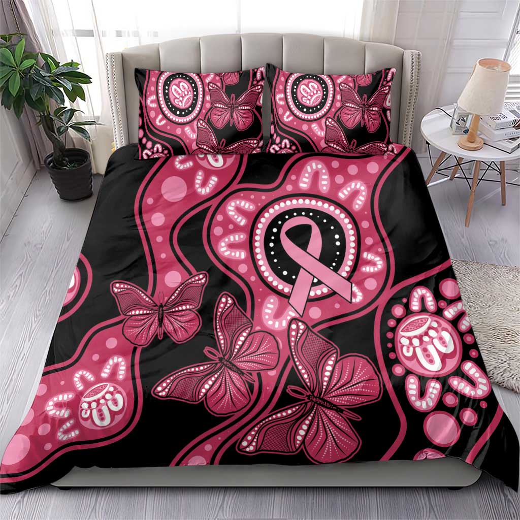 Australia Indigenous Bedding Set Breast Cancer Black Aboriginal Butterfly