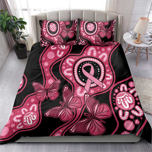 Australia Indigenous Bedding Set Breast Cancer Black Aboriginal Butterfly