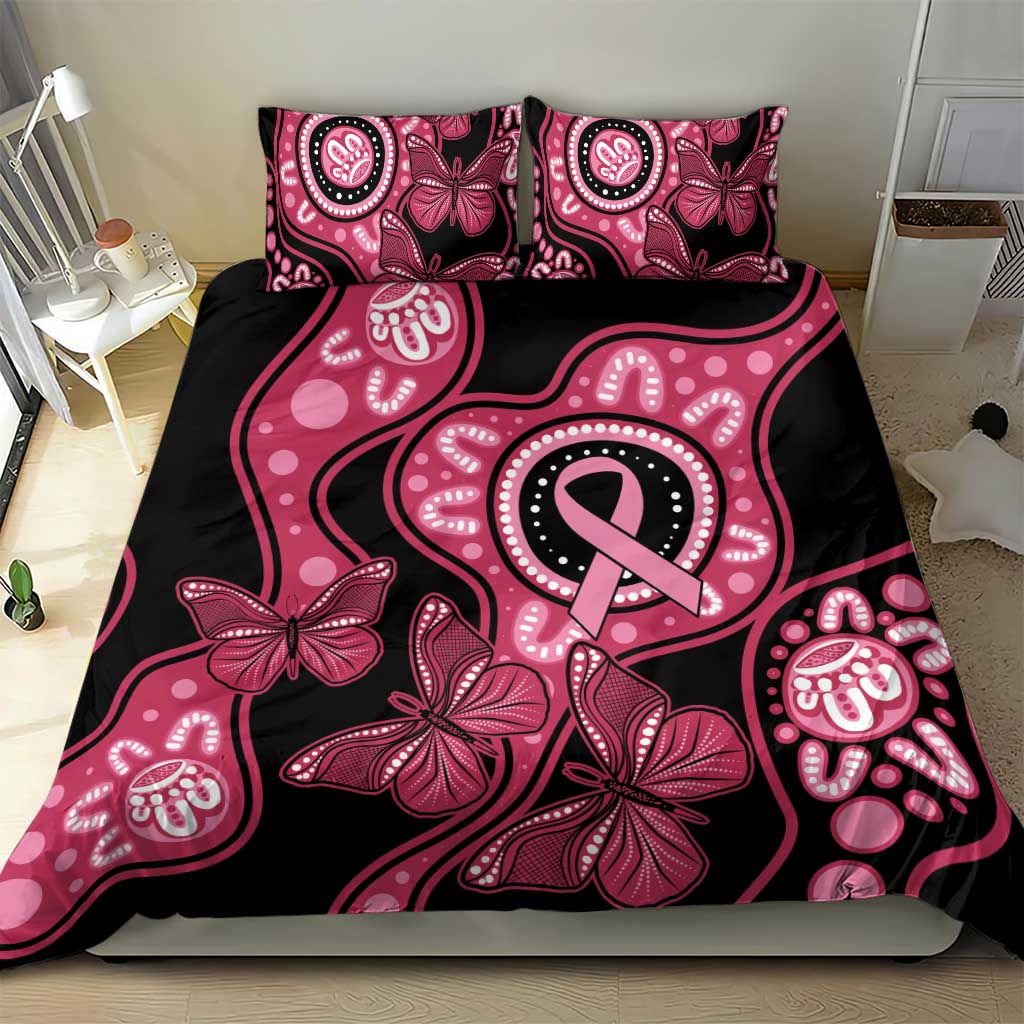 Australia Indigenous Bedding Set Breast Cancer Black Aboriginal Butterfly