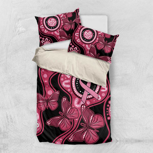 Australia Indigenous Bedding Set Breast Cancer Black Aboriginal Butterfly