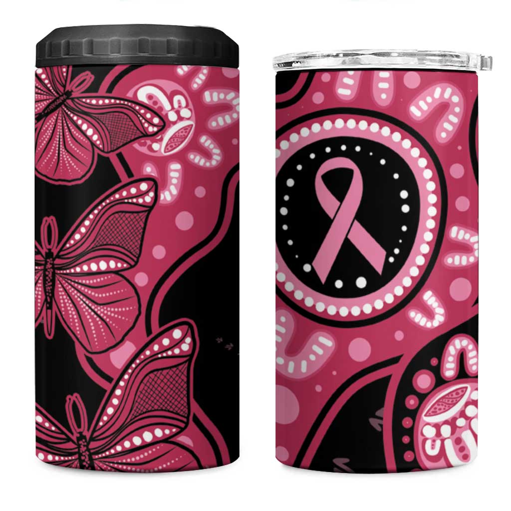 Australia Indigenous 4 in 1 Can Cooler Tumbler Breast Cancer Black Aboriginal Butterfly