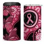 Australia Indigenous 4 in 1 Can Cooler Tumbler Breast Cancer Black Aboriginal Butterfly
