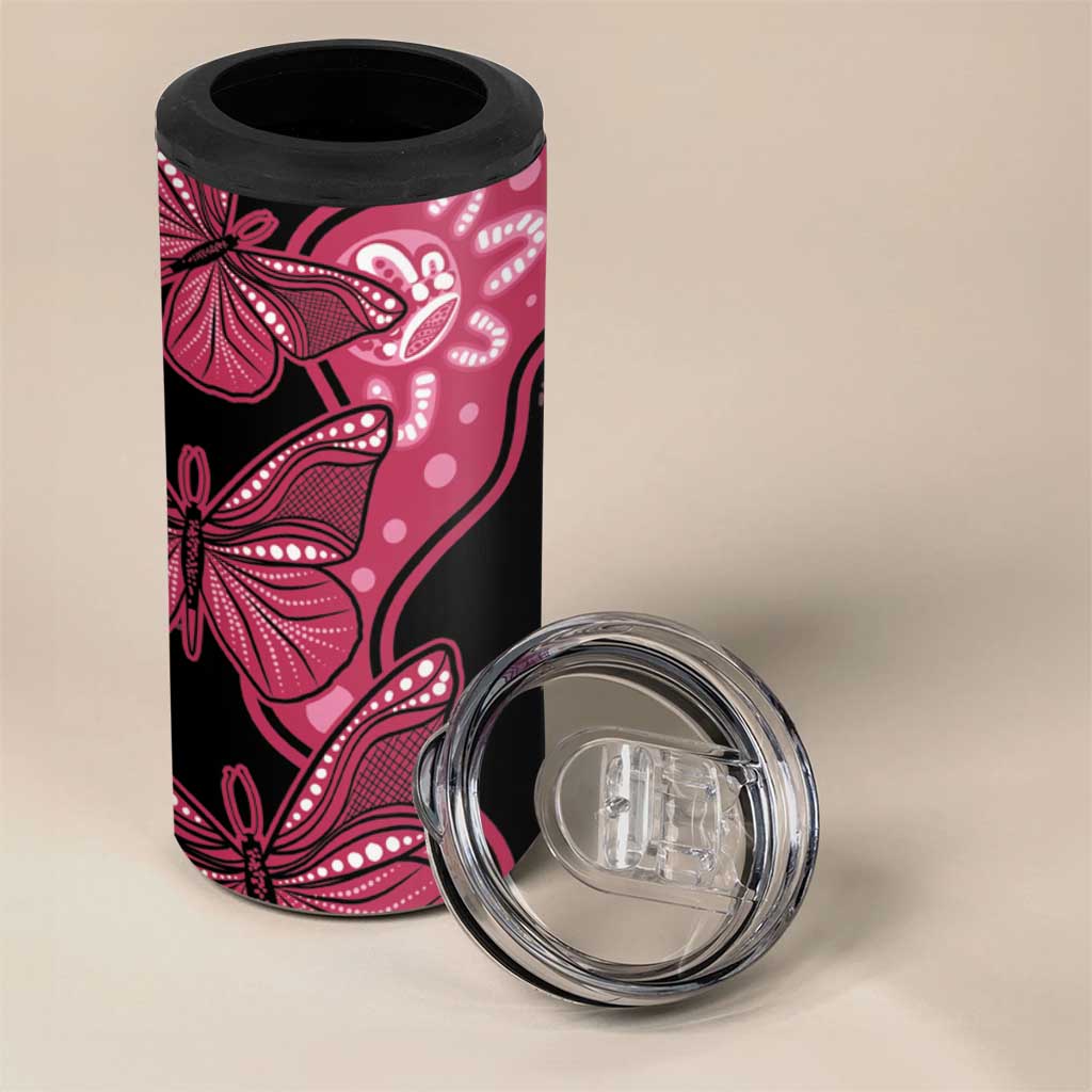 Australia Indigenous 4 in 1 Can Cooler Tumbler Breast Cancer Black Aboriginal Butterfly