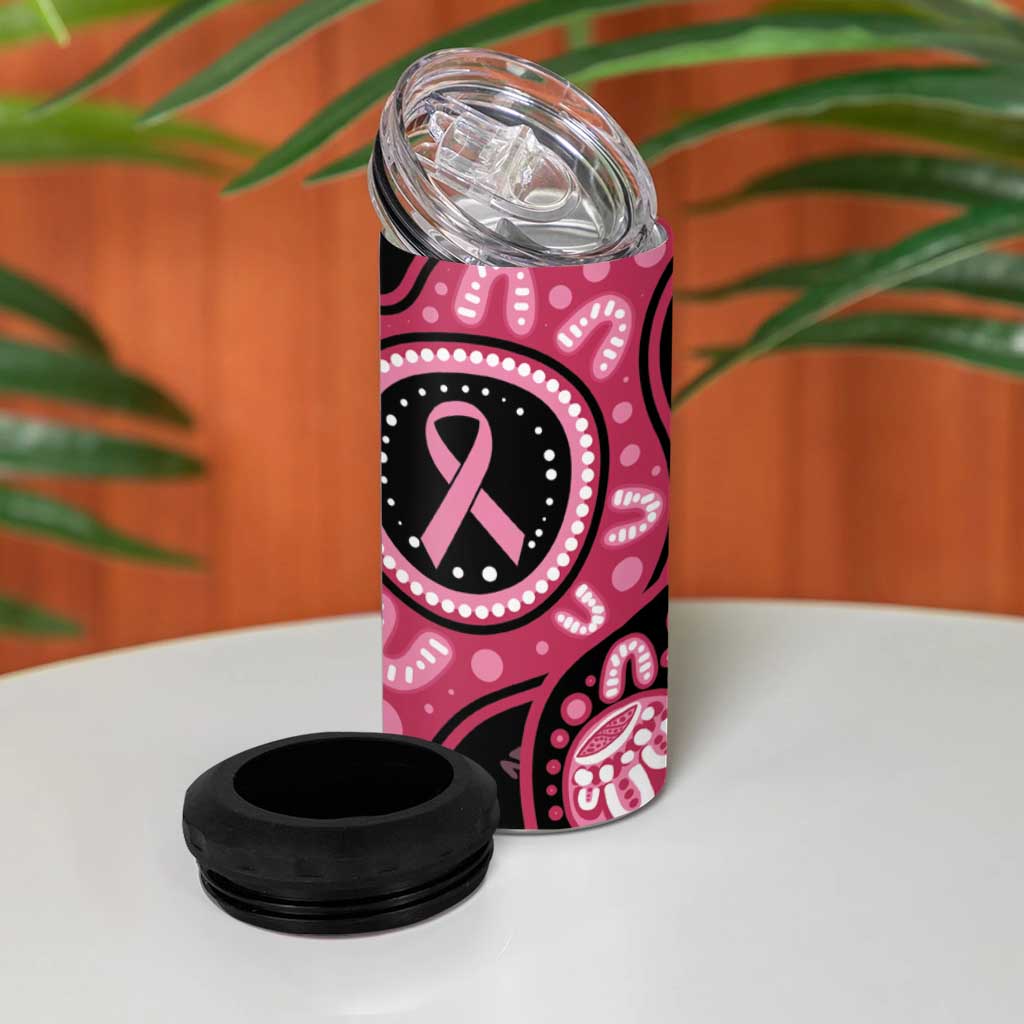 Australia Indigenous 4 in 1 Can Cooler Tumbler Breast Cancer Black Aboriginal Butterfly