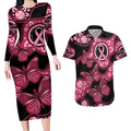 Australia Indigenous Couples Matching Long Sleeve Bodycon Dress and Hawaiian Shirt Breast Cancer Black Aboriginal Butterfly