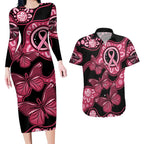 Australia Indigenous Couples Matching Long Sleeve Bodycon Dress and Hawaiian Shirt Breast Cancer Black Aboriginal Butterfly