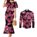 Australia Indigenous Couples Matching Mermaid Dress and Long Sleeve Button Shirt Breast Cancer Black Aboriginal Butterfly
