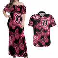 Australia Indigenous Couples Matching Off Shoulder Maxi Dress and Hawaiian Shirt Breast Cancer Black Aboriginal Butterfly