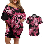 Australia Indigenous Couples Matching Off Shoulder Short Dress and Hawaiian Shirt Breast Cancer Black Aboriginal Butterfly