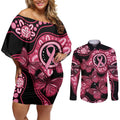 Australia Indigenous Couples Matching Off Shoulder Short Dress and Long Sleeve Button Shirt Breast Cancer Black Aboriginal Butterfly