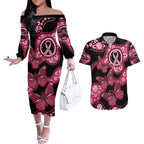Australia Indigenous Couples Matching Off The Shoulder Long Sleeve Dress and Hawaiian Shirt Breast Cancer Black Aboriginal Butterfly