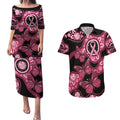 Australia Indigenous Couples Matching Puletasi and Hawaiian Shirt Breast Cancer Black Aboriginal Butterfly