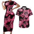 Australia Indigenous Couples Matching Short Sleeve Bodycon Dress and Hawaiian Shirt Breast Cancer Black Aboriginal Butterfly