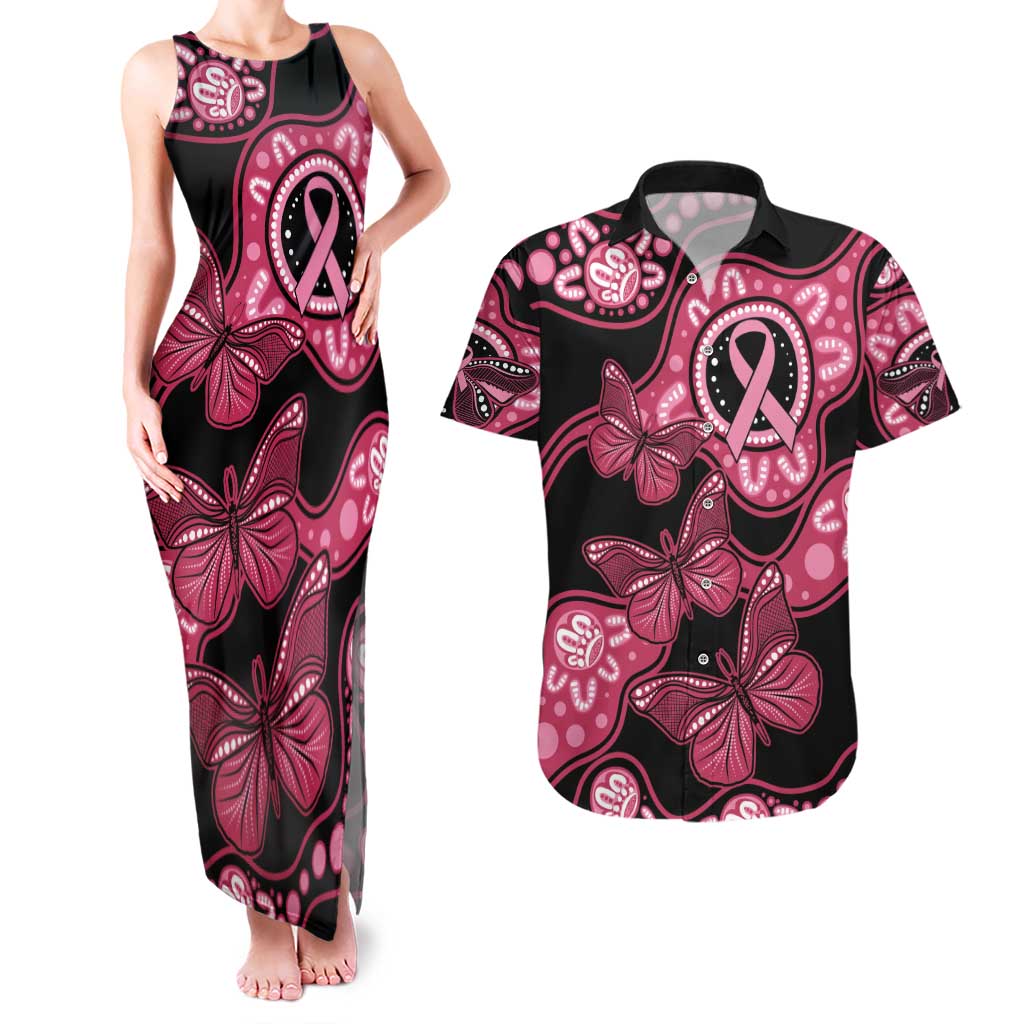 Australia Indigenous Couples Matching Tank Maxi Dress and Hawaiian Shirt Breast Cancer Black Aboriginal Butterfly