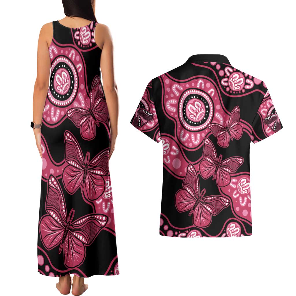Australia Indigenous Couples Matching Tank Maxi Dress and Hawaiian Shirt Breast Cancer Black Aboriginal Butterfly