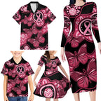 Australia Indigenous Family Matching Long Sleeve Bodycon Dress and Hawaiian Shirt Breast Cancer Black Aboriginal Butterfly