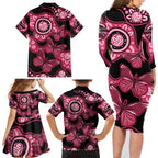Australia Indigenous Family Matching Long Sleeve Bodycon Dress and Hawaiian Shirt Breast Cancer Black Aboriginal Butterfly